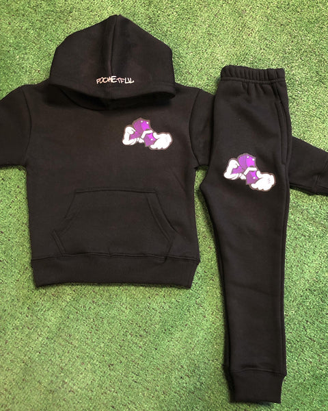 Money Hands - Black/Purple Kids Sweatsuit
