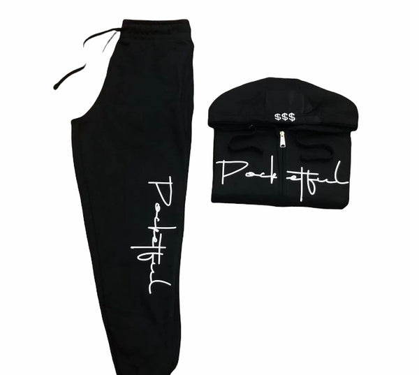 Script - Black/White Zipper SweatSuit