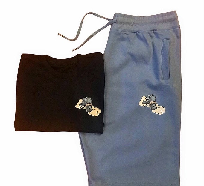 Money Hands - Black/Sky Blue Short Set