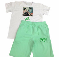 BAD - White/Green Short Set