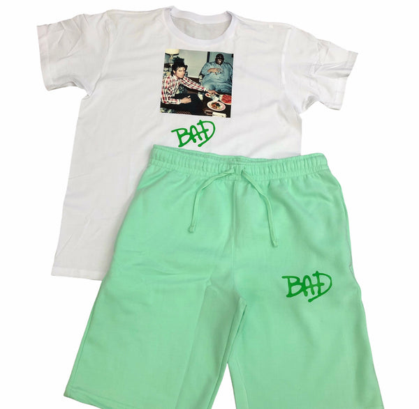 BAD - White/Green Short Set